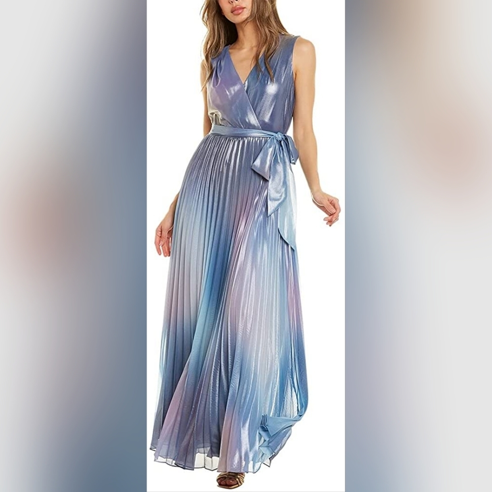 Tahari Women's Sleeveless Surplus Tie Dye Sunburst Pleat Gown Dress -Size 8